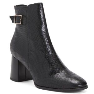 ANTONIO DE FARIA Black Made In Portugal Leather Snake Square Toe Booties
